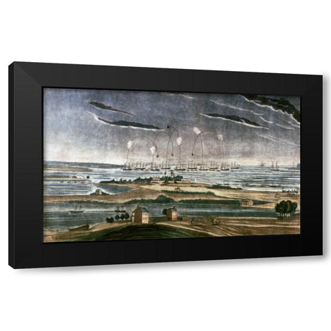 Bombardment of Fort Mchenry Black Modern Wood Framed Art Print with Double Matting by Bower, John
