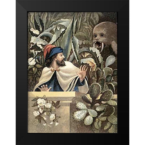 Upon The Strange, Prickly Leaves, Someone Has Carved The Beasts Name Black Modern Wood Framed Art Print by Boyle, Eleanor Vere