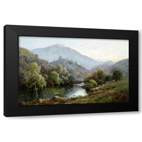 English Mountain Lake Black Modern Wood Framed Art Print by De Breanski, Alfred