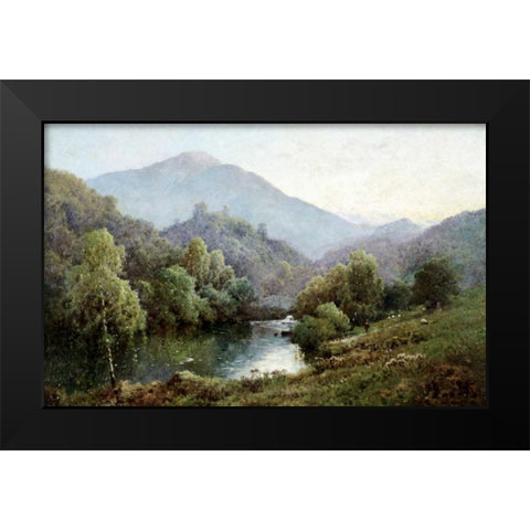 English Mountain Lake Black Modern Wood Framed Art Print by De Breanski, Alfred