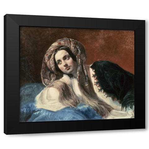 Turkish Woman Black Modern Wood Framed Art Print with Double Matting by Briullov, Karl Pavlovic