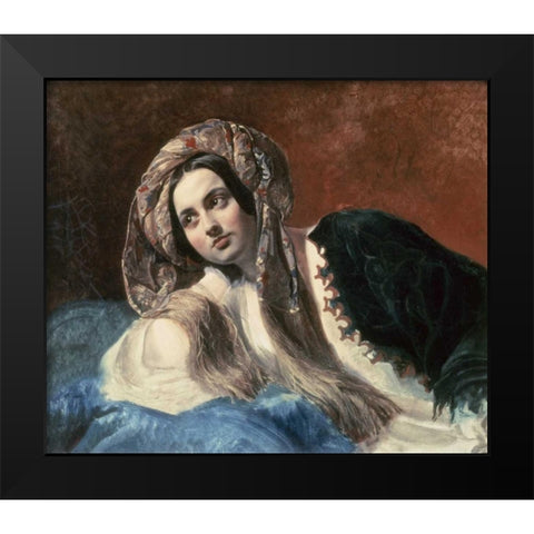 Turkish Woman Black Modern Wood Framed Art Print by Briullov, Karl Pavlovic