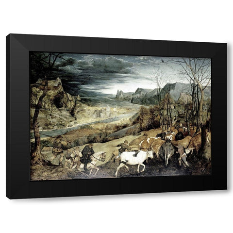 Return of the Herd Black Modern Wood Framed Art Print by Bruegel the Elder, Pieter