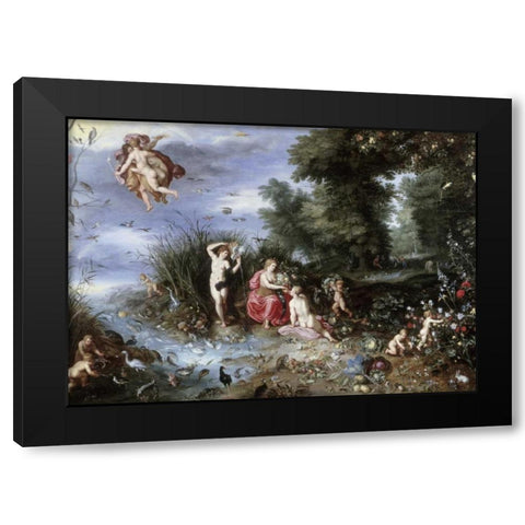 Allegory of The Elements Black Modern Wood Framed Art Print with Double Matting by Jan Brueghel the Elder