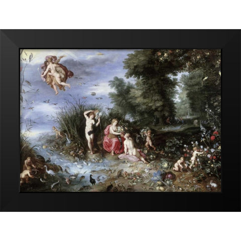 Allegory of The Elements Black Modern Wood Framed Art Print by Jan Brueghel the Elder