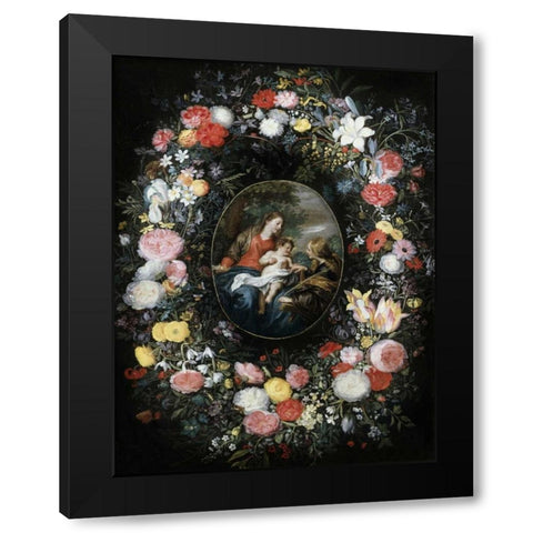 Mystic Marriage of Saint Catherine Black Modern Wood Framed Art Print with Double Matting by Jan Brueghel the Elder