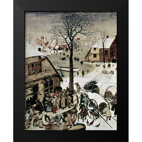 Census at Bethlehem - Detail Black Modern Wood Framed Art Print by Bruegel the Elder, Pieter