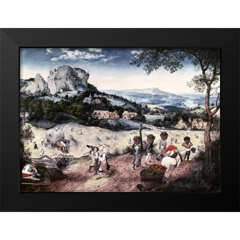 Haymaking Black Modern Wood Framed Art Print by Bruegel the Elder, Pieter