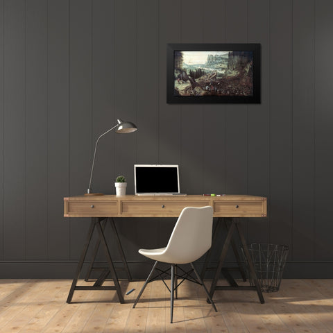 Suicide of Saul Black Modern Wood Framed Art Print by Bruegel the Elder, Pieter