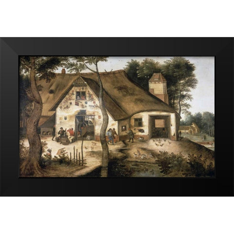Auberge Saint-Michel Black Modern Wood Framed Art Print by Bruegel, Pieter the Younger