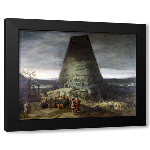 Tower of Babel Black Modern Wood Framed Art Print with Double Matting by Bruegel the Younger, Pieter