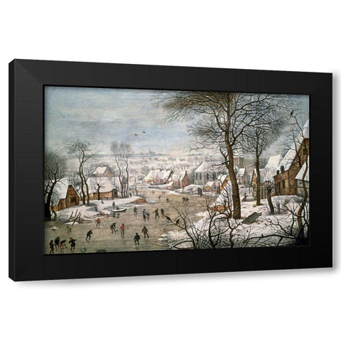 Winter Landscape #1 Black Modern Wood Framed Art Print with Double Matting by Bruegel the Younger, Pieter