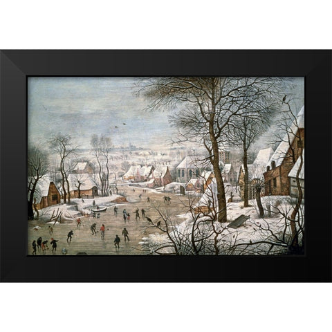 Winter Landscape #1 Black Modern Wood Framed Art Print by Bruegel the Younger, Pieter