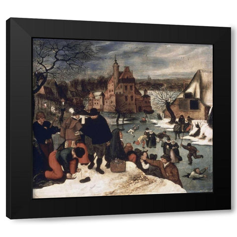 Winter Landscape #3 Black Modern Wood Framed Art Print with Double Matting by Bruegel, Pieter the Younger