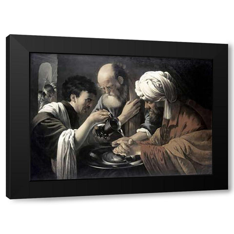 Pilate Washing His Hands Black Modern Wood Framed Art Print by Ter Brugghen, Hendrick