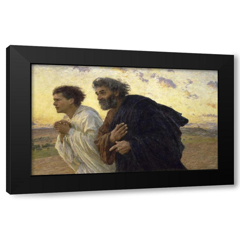 Disciples Peter and John Rushing To The Sepulcherthe Morning of The Resurrection Black Modern Wood Framed Art Print by Burnand, Eugene