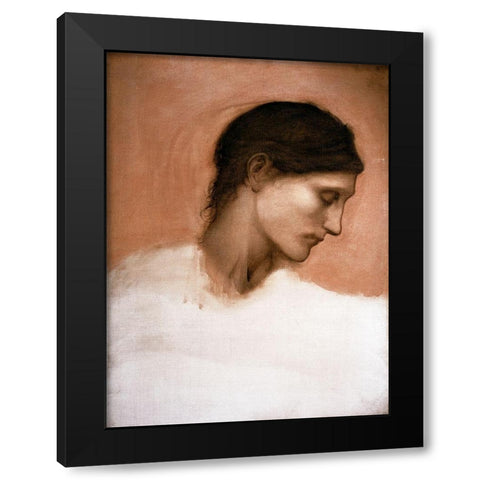 Study of a Girls Head Black Modern Wood Framed Art Print with Double Matting by Burne-Jones, Sir Edward