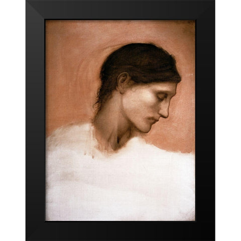 Study of a Girls Head Black Modern Wood Framed Art Print by Burne-Jones, Sir Edward