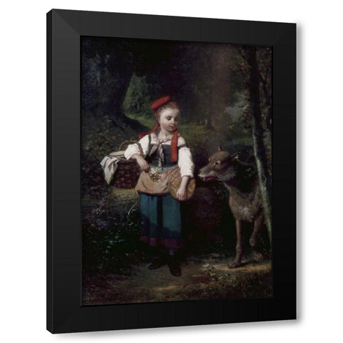 Little Red Riding Hood Black Modern Wood Framed Art Print with Double Matting by Cabaillot-Lassalle, Louis-Simon