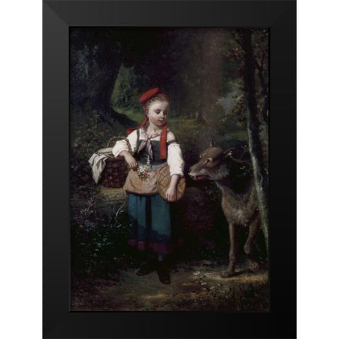 Little Red Riding Hood Black Modern Wood Framed Art Print by Cabaillot-Lassalle, Louis-Simon