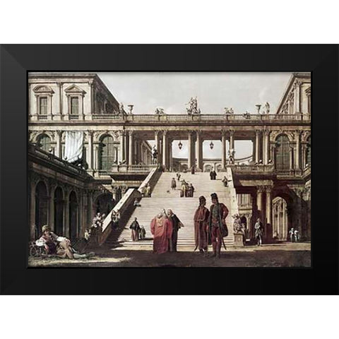 Castle Yard Black Modern Wood Framed Art Print by Canaletto