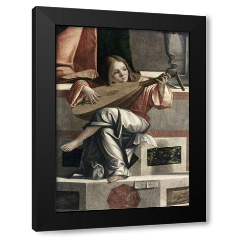 Child With a Lute Black Modern Wood Framed Art Print by Carpaccio, Vittore