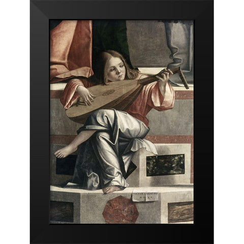 Child With a Lute Black Modern Wood Framed Art Print by Carpaccio, Vittore