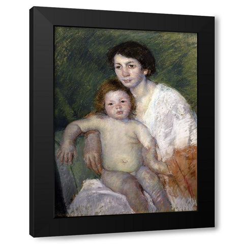 After the Babys Bath Black Modern Wood Framed Art Print with Double Matting by Cassatt, Mary