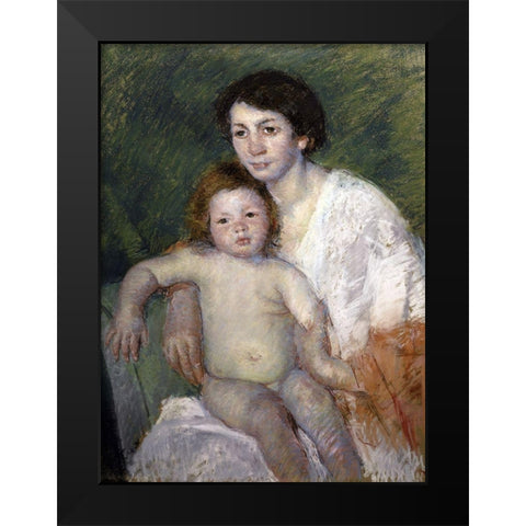 After the Babys Bath Black Modern Wood Framed Art Print by Cassatt, Mary