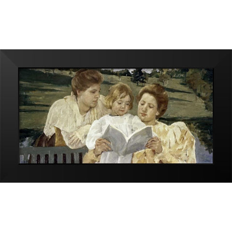 Family Group Reading Black Modern Wood Framed Art Print by Cassatt, Mary