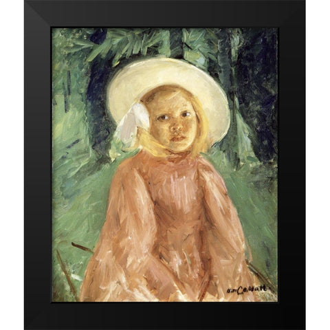 Little Girl in a Currant Colored Dress Black Modern Wood Framed Art Print by Cassatt, Mary