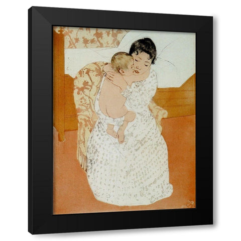 Maternal Caress Black Modern Wood Framed Art Print with Double Matting by Cassatt, Mary