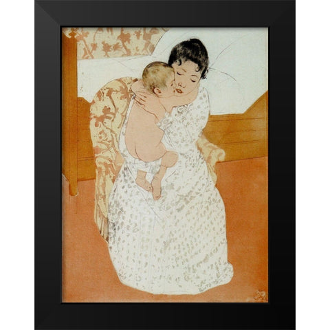Maternal Caress Black Modern Wood Framed Art Print by Cassatt, Mary