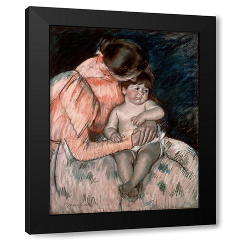 Mother and Child Black Modern Wood Framed Art Print by Cassatt, Mary