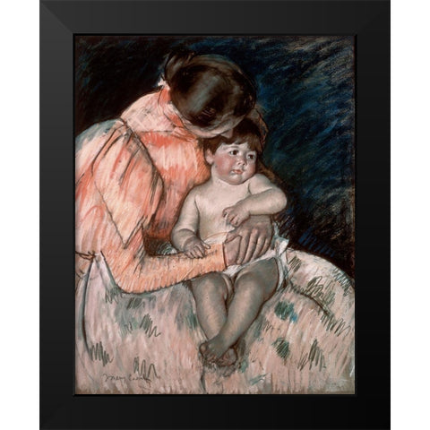 Mother and Child Black Modern Wood Framed Art Print by Cassatt, Mary