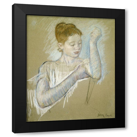 The Long Gloves Black Modern Wood Framed Art Print by Cassatt, Mary