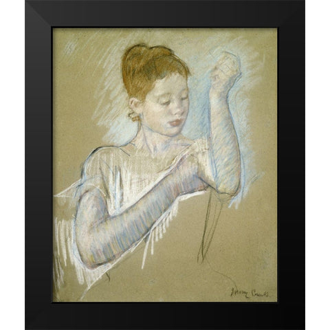 The Long Gloves Black Modern Wood Framed Art Print by Cassatt, Mary