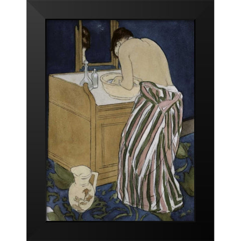 Woman Bathing Black Modern Wood Framed Art Print by Cassatt, Mary