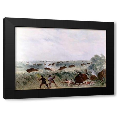 Hunting Buffalo Black Modern Wood Framed Art Print with Double Matting by Catlin, George