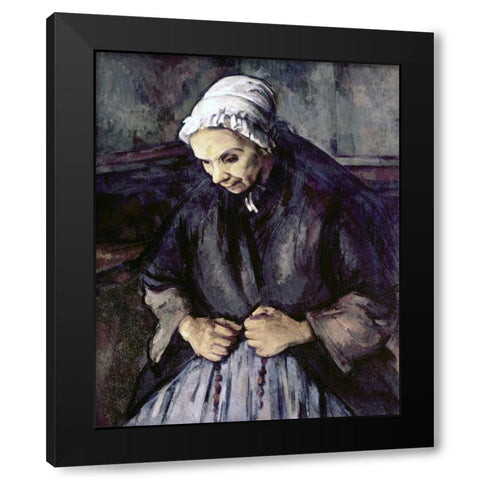 An Old Woman With a Rosary Black Modern Wood Framed Art Print with Double Matting by Cezanne, Paul