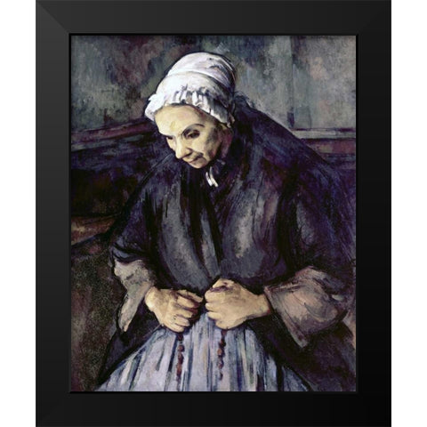 An Old Woman With a Rosary Black Modern Wood Framed Art Print by Cezanne, Paul