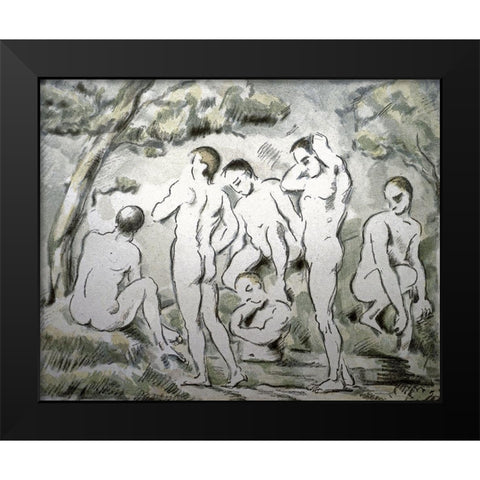 Bathers Black Modern Wood Framed Art Print by Cezanne, Paul