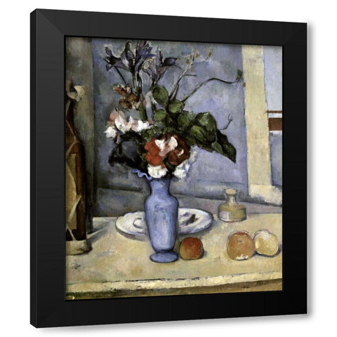 Blue Vase Black Modern Wood Framed Art Print by Cezanne, Paul