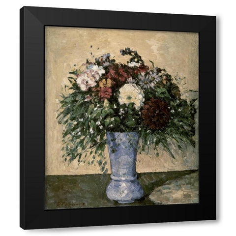 Bouquet In a Blue Vase Black Modern Wood Framed Art Print with Double Matting by Cezanne, Paul