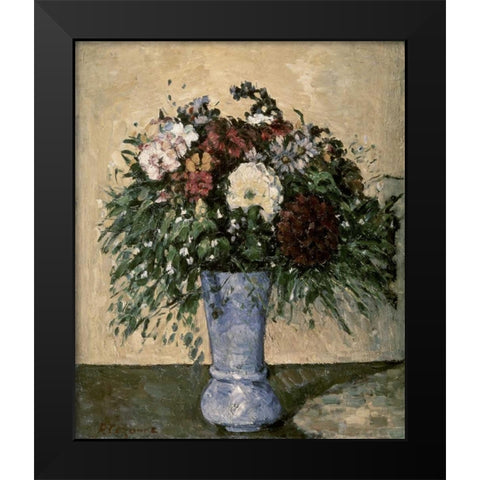 Bouquet In a Blue Vase Black Modern Wood Framed Art Print by Cezanne, Paul