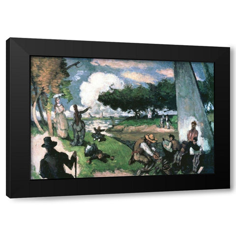 Fisherman: Sunday Afternoon, July Black Modern Wood Framed Art Print with Double Matting by Cezanne, Paul