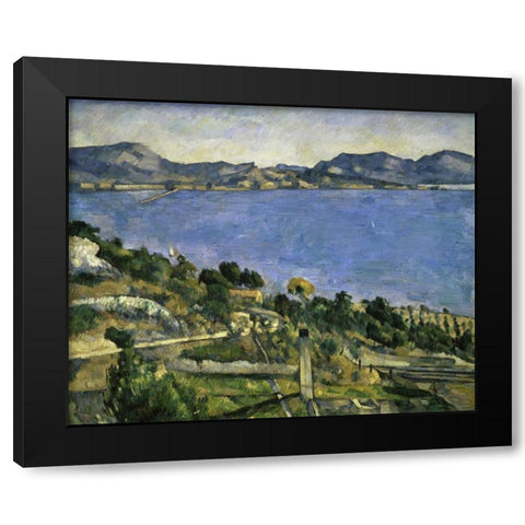 LEstaque Black Modern Wood Framed Art Print with Double Matting by Cezanne, Paul