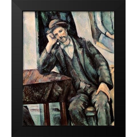 Man Smoking a Pipe Black Modern Wood Framed Art Print by Cezanne, Paul