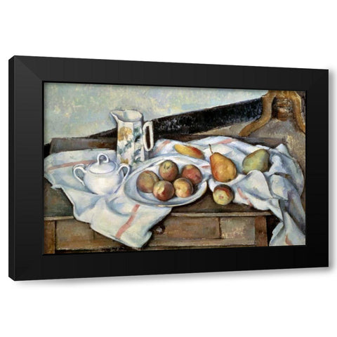 Peaches and Pears Black Modern Wood Framed Art Print by Cezanne, Paul