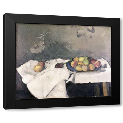 Plate of Peaches Black Modern Wood Framed Art Print by Cezanne, Paul